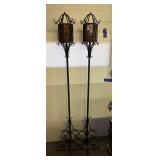 Iron Floor Lanterns With Amber Glass