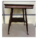 Turned Wood Side Table with Casters