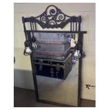 Wrought Iron Mirror With Scrollwork and Sconces