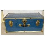 Blue Lockable Storage Trunk with Brass Accents