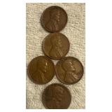 1945 Wheat Cent Collection of Five Coins