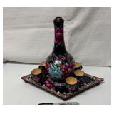 Hand-Painted Wooden Decanter Set