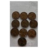 Ten Wheat Cents From Various Years