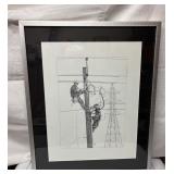 Framed Artwork Depicting Linemen at Work
