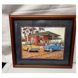 Framed Artwork of Gas Station Scene
