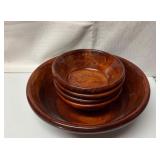 Five Polished Wooden Bowls