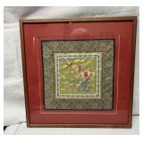 Framed Textile Art with Floral and Dragonfly...