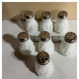 Seven Pressed Glass Salt Shakers