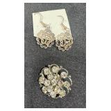 Silver-Tone Brooch & Earrings