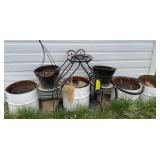 Metal Plant Stand & Pots