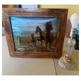 Framed Horse Scene & Lamp