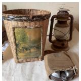 Woven Basket, & Lantern,