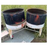 Dual-Barrel Industrial Metal Tubs on Stand