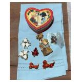 Pins, Brooches, and Heart Box