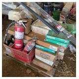 Pallet of Air Filters, Fire Extinguishers,