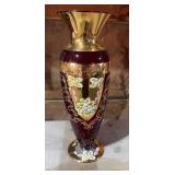 Gold and Red Floral Glass Vase
