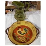 Rooster Bowl & Green Relief Pitcher