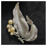 Leaf and Faux Pearl Brooch