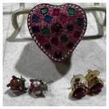 Heart Trinket Box & Earrings