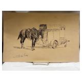 Horse and Trailer Ink Drawing