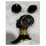 African Lady Brooch & Earrings
