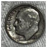 1951 Roosevelt Silver Dime
