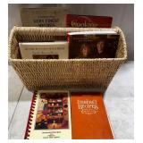 Cookbooks in Wicker Basket,