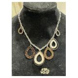 Hammered Drop Necklace & Brooch