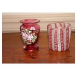 Venetian Murano pink ribbon art glass small vase