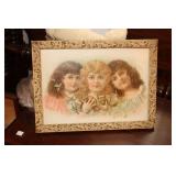 Framed picture of 3 young girls 15.75 X 11.75