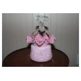 Pink art glass basket with ruffled edges and