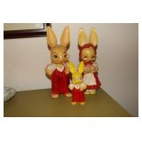 3 Plastic Knickerbocker bunny figurines - 2 are