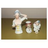 Porcelain perfume bottle topper and 2 half doll