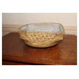 Brown and white swirled glass bowl with ruffled