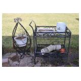 Wrought iron tea cart and a plant stand