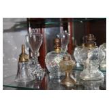 5 Small clear glass oil lamps - 1 is a finger