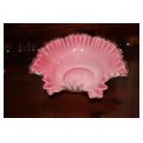 Fenton pink and white silvercrest peach bowl