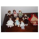 Lot of 8 old bisque dolls (foot damaged on one