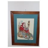 Framed Santa Claus needlepoint 14.75 X 18.5 and a
