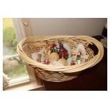 Wicker basket containing Christmas ornaments