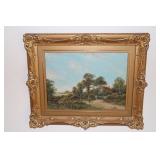 E. Cole oil painting on canvas of a woman walking