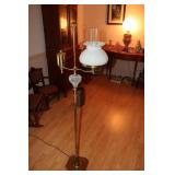 Brass floor lamp with swirl glass middle and