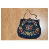 Blue needlepoint handbag with change purse