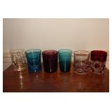 6 Tumblers including amethyst, cranberry and