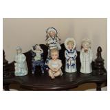 Shelf lot - small porcelain bisque piano baby,