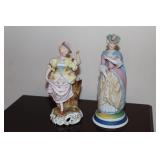 2 Victorian lady figurines - 1 has note on bottom