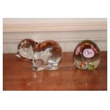 2 Paper weights - 1 bear and 1 embedded floral