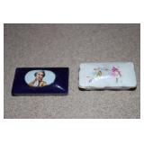 2 Porcelain trinket boxes one is floral decorated