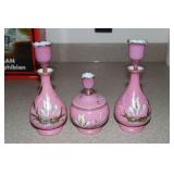 French Opaline art glass vanity set including two