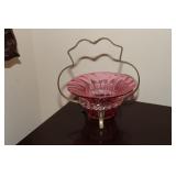 Cranberry sweetmeat dish with silver base